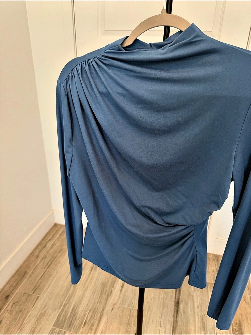 Draped Long Sleeve Top in Blue Like New